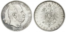 Preußen
Wilhelm I., 1861-1888
5 Mark 1874 A. Polierte Platte, winz. Kratzer, schöne Patina, selten