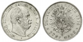 Preußen
Wilhelm I., 1861-1888
5 Mark 1874 A. gutes vorzüglich, kl. Randfehler