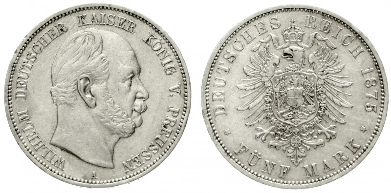 Preußen
Wilhelm I., 1861-1888
5 Mark 1875 A. sehr schön/vorzüglich, Randfehler...