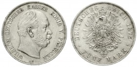 Preußen
Wilhelm I., 1861-1888
5 Mark 1875 A. sehr schön/vorzüglich, Randfehler
