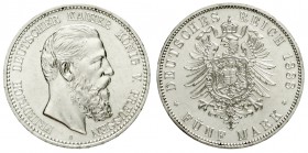 Preußen
Friedrich III., 1888
5 Mark 1888 A. fast Stempelglanz, Prachtexemplar