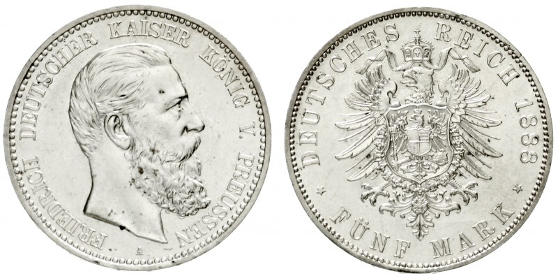Preußen
Friedrich III., 1888
5 Mark 1888 A. vorzüglich/Stempelglanz
