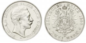 Preußen
Wilhelm II., 1888-1918
2 Mark 1888 A. Kl. Adler.
vorzüglich/Stempelglanz aus Erstabschlag