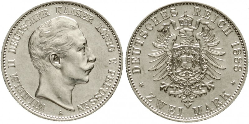 Preußen
Wilhelm II., 1888-1918
2 Mark 1888 A. Kl. Adler.
vorzüglich/Stempelgl...