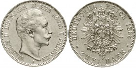 Preußen
Wilhelm II., 1888-1918
2 Mark 1888 A. Kl. Adler.
vorzüglich/Stempelglanz