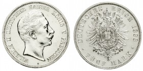 Preußen
Wilhelm II., 1888-1918
5 Mark 1888 A. Kl. Adler.
vorzüglich/Stempelglanz, min. berieben und kl. Randfehler