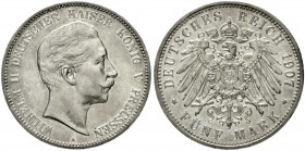 Preußen
Wilhelm II., 1888-1918
5 Mark 1907 A. vorzüglich/Stempelglanz, winz. Kratzer