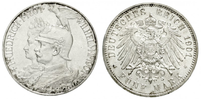Preußen
Wilhelm II., 1888-1918
5 Mark 1901. 200 Jahrfeier.
fast Stempelglanz,...