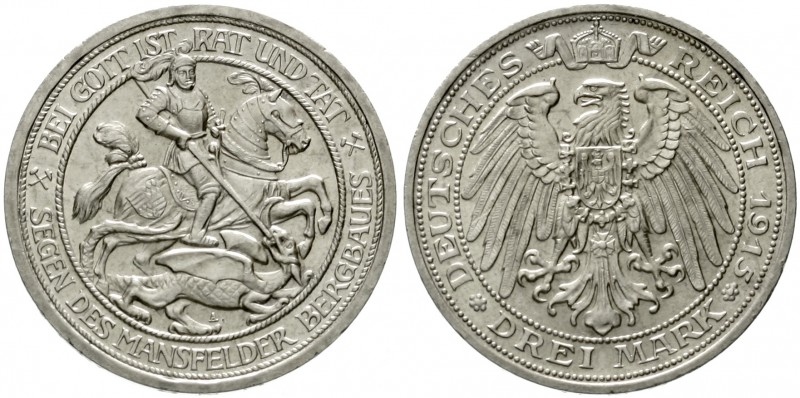 Preußen
Wilhelm II., 1888-1918
3 Mark 1915 A. Mansfeld.
vorzüglich/Stempelgla...