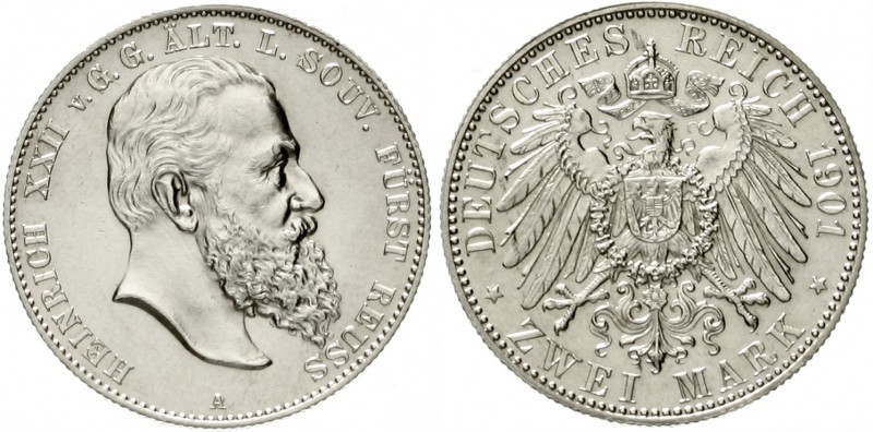 Reuß, ältere Linie
Heinrich XXII., 1867-1902
2 Mark 1901 A. gutes vorzüglich...