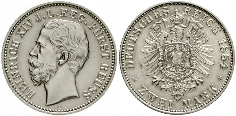 Reuß, jüngere Linie
Heinrich XIV., 1867-1913
2 Mark 1884 A. vorzüglich/Stempel...