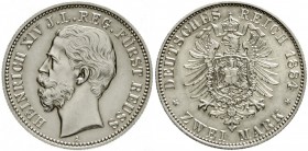 Reuß, jüngere Linie
Heinrich XIV., 1867-1913
2 Mark 1884 A. vorzüglich/Stempelglanz, min. berieben
