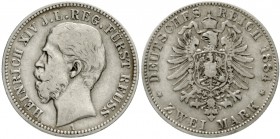 Reuß, jüngere Linie
Heinrich XIV., 1867-1913
2 Mark 1884 A. fast sehr schön