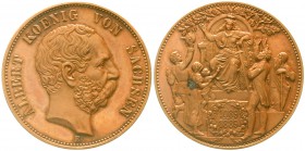 Sachsen
Albert, 1873-1902
Kupfermedaille in 5 Mark-Größe. 1889 E. Wettinfeier.
vorzüglich, kl. Fleck