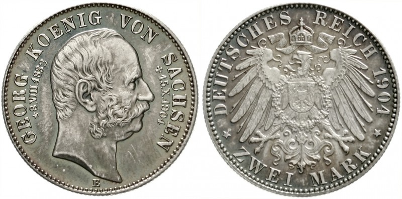 Sachsen
Georg, 1902-1904
2 Mark 1904 E. Auf seinen Tod.
Stempelglanz, herrlic...