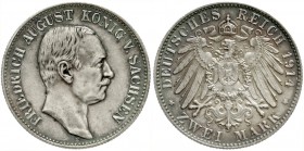 Sachsen
Friedrich August III., 1904-1918
2 Mark 1914 E. fast Stempelglanz, herrliche Patina