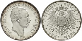 Sachsen
Friedrich August III., 1904-1918
3 Mark 1911 E. Polierte Platte, nur min. berührt