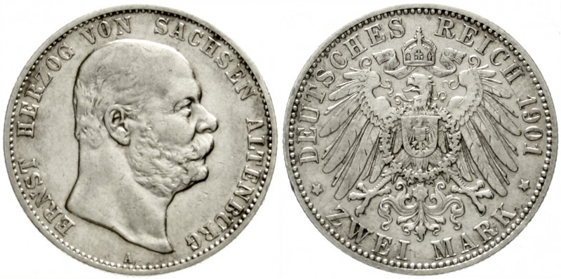 Sachsen/-Altenburg
Ernst, 1853-1908
2 Mark 1901 A. sehr schön/vorzüglich