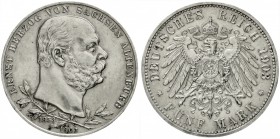 Sachsen/-Altenburg
Ernst, 1853-1908
5 Mark 1903 A. 50-jähr. Regierungsjubiläum.
vorzüglich, etwas berieben