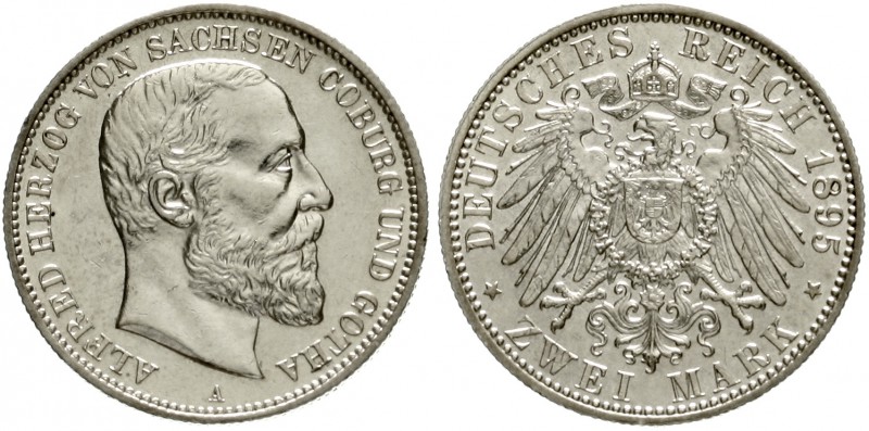 Sachsen/-Coburg-Gotha
Alfred, 1893-1900
2 Mark 1895 A. vorzüglich, winz. Kratz...