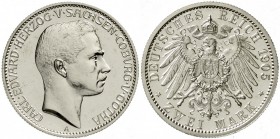 Sachsen/-Coburg-Gotha
Carl Eduard, 1900-1918
2 Mark 1905 A. Polierte Platte, etwas berieben und winz. Randfehler