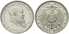Sachsen-Meiningen
Georg II., 1866-1914
2 Mark 1901 D. Zum Geburtstag,
Stempelglanz, Prachtexemplar