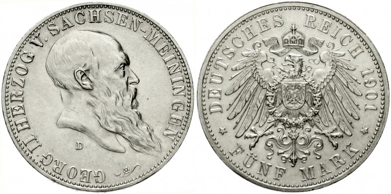 Sachsen-Meiningen
Georg II., 1866-1914
5 Mark 1901 D. Zum Geburtstag,
vorzügl...