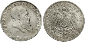 Sachsen-Meiningen
Georg II., 1866-1914
5 Mark 1901 D. Zum Geburtstag,
sehr schön, Randfehler