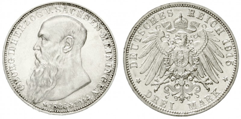 Sachsen-Meiningen
Georg II., 1866-1914
3 Mark 1915. Auf seinen Tod.
gutes vor...