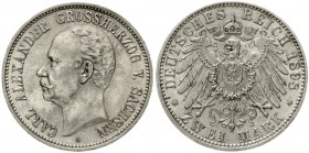 Sachsen/-Weimar-Eisenach
Carl Alexander, 1853-1901
2 Mark 1898 A. vorzüglich/Stempelglanz