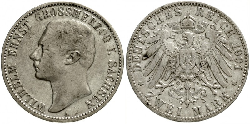 Sachsen/-Weimar-Eisenach
Wilhelm Ernst, 1901-1918
2 Mark 1901 A. fast sehr sch...