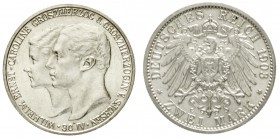 Sachsen/-Weimar-Eisenach
Wilhelm Ernst, 1901-1918
2 Mark 1903 A. Zur Hochzeit.
vorzüglich/Stempelglanz