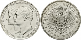 Sachsen/-Weimar-Eisenach
Wilhelm Ernst, 1901-1918
5 Mark 1903 A. Zur Hochzeit.
Polierte Platte, etwas berieben und kl. Kratzer