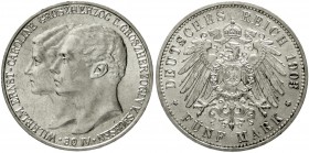 Sachsen/-Weimar-Eisenach
Wilhelm Ernst, 1901-1918
5 Mark 1903 A. Zur Hochzeit.
vorzüglich/Stempelglanz, kl. Kratzer