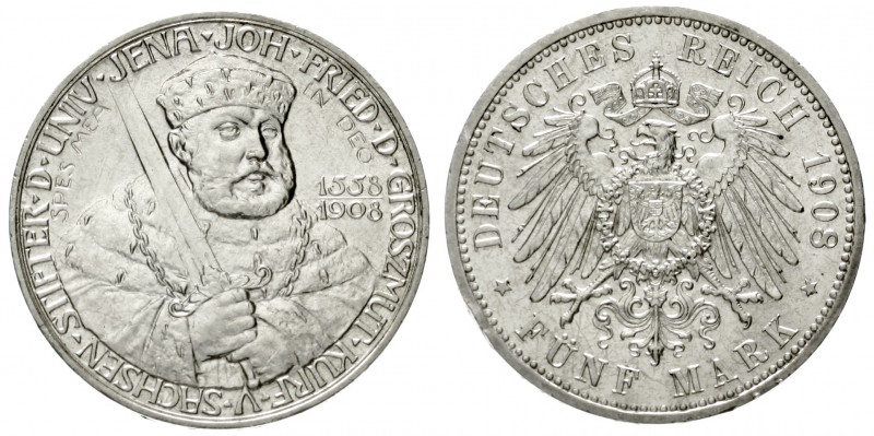 Sachsen/-Weimar-Eisenach
Wilhelm Ernst, 1901-1918
5 Mark 1908. Universität Jen...