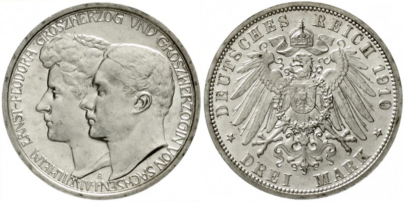 Sachsen/-Weimar-Eisenach
Wilhelm Ernst, 1901-1918
3 Mark 1910 A. Mit Feodora....