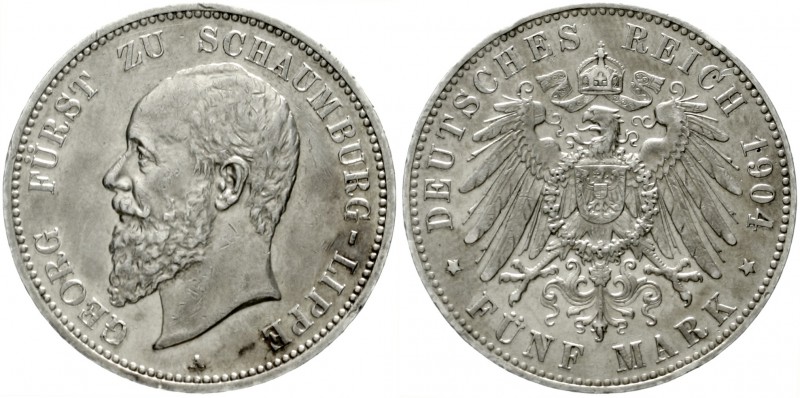 Schaumburg-Lippe
Georg, 1893-1911
5 Mark 1904 A. sehr schön/vorzüglich, kl. Kr...