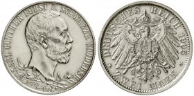 Schwarzburg/-Sondershausen
Karl Günther, 1880-1909
2 Mark 1905. 25 jähr. Regierungsj., breiter Randstab.
vorzüglich, berieben