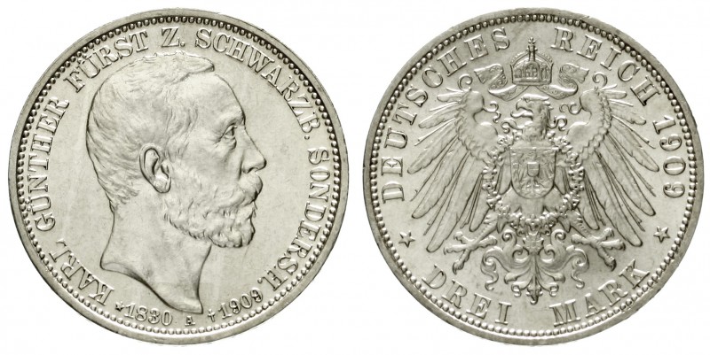 Schwarzburg/-Sondershausen
Karl Günther, 1880-1909
3 Mark 1909 A. Auf seinen T...