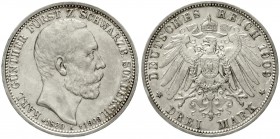 Schwarzburg/-Sondershausen
Karl Günther, 1880-1909
3 Mark 1909 A. Auf seinen Tod.
sehr schön/vorzüglich