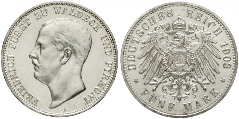 Waldeck-Pyrmont
Friedrich Adolf, 1893-1918
5 Mark 1903 A. fast Stempelglanz, e...