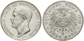 Waldeck-Pyrmont
Friedrich Adolf, 1893-1918
5 Mark 1903 A. fast Stempelglanz, etwas berieben
