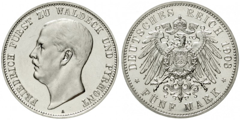 Waldeck-Pyrmont
Friedrich Adolf, 1893-1918
5 Mark 1903 A. Polierte Platte, min...