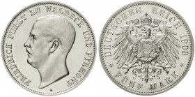 Waldeck-Pyrmont
Friedrich Adolf, 1893-1918
5 Mark 1903 A. Polierte Platte, min. berührt, Vs. mattiert, selten