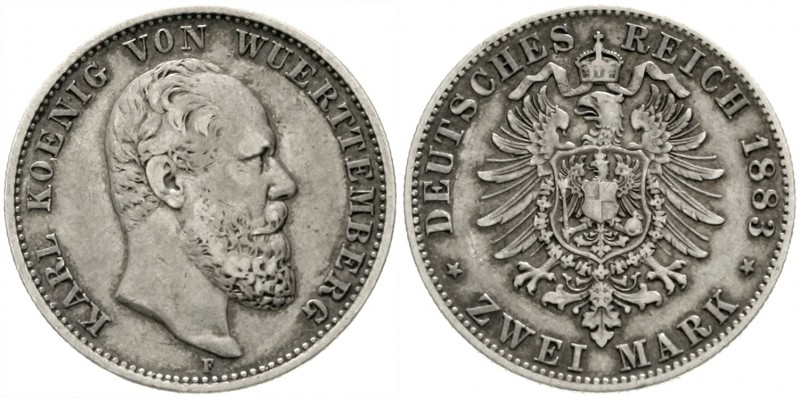 Württemberg
2 Mark 1883 F. Seltenes Jahr.
fast sehr schön