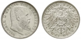 Württemberg
Wilhelm II., 1891-1918
2 Mark 1906 F. vorzüglich/Stempelglanz
