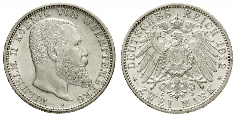 Württemberg
Wilhelm II., 1891-1918
2 Mark 1912 F. vorzüglich/Stempelglanz, kl....