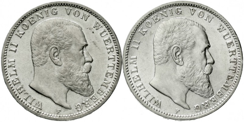 Württemberg
Wilhelm II., 1891-1918
2 X 3 Mark: 1912 und 1914 beide vorzüglich/...