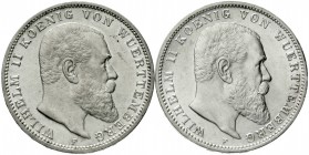Württemberg
Wilhelm II., 1891-1918
2 X 3 Mark: 1912 und 1914 beide vorzüglich/Stempelglanz