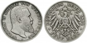 Württemberg
Wilhelm II., 1891-1918
5 Mark 1894 F. sehr schön, sehr selten